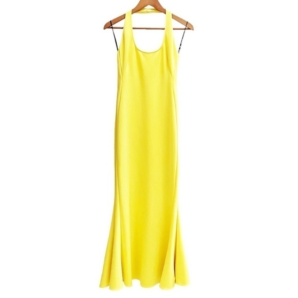 Black Halo Napa Halter dress in a vibrant yellow size 12. Trumpet skirt - Picture 3 of 7